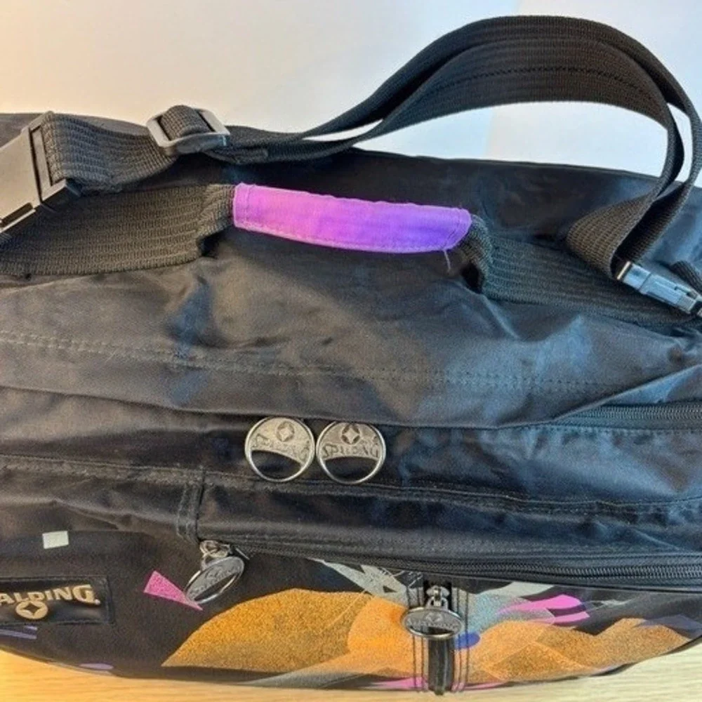 Spalding‎ Duffel Bag Vintage 90s Geometric Abstract Black Pink Purple Travel Bag